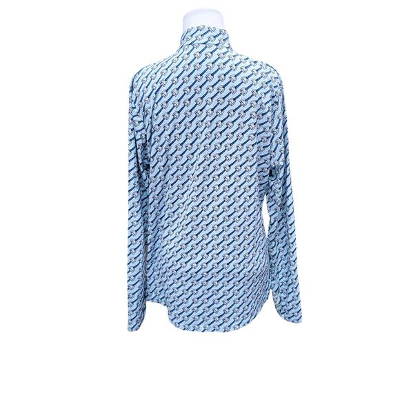SanSoleil Blue Printed Top Long Sleeve 1/4 Zip Mock Neck UV 50 + Cooling Sz L - Picture 6 of 9
